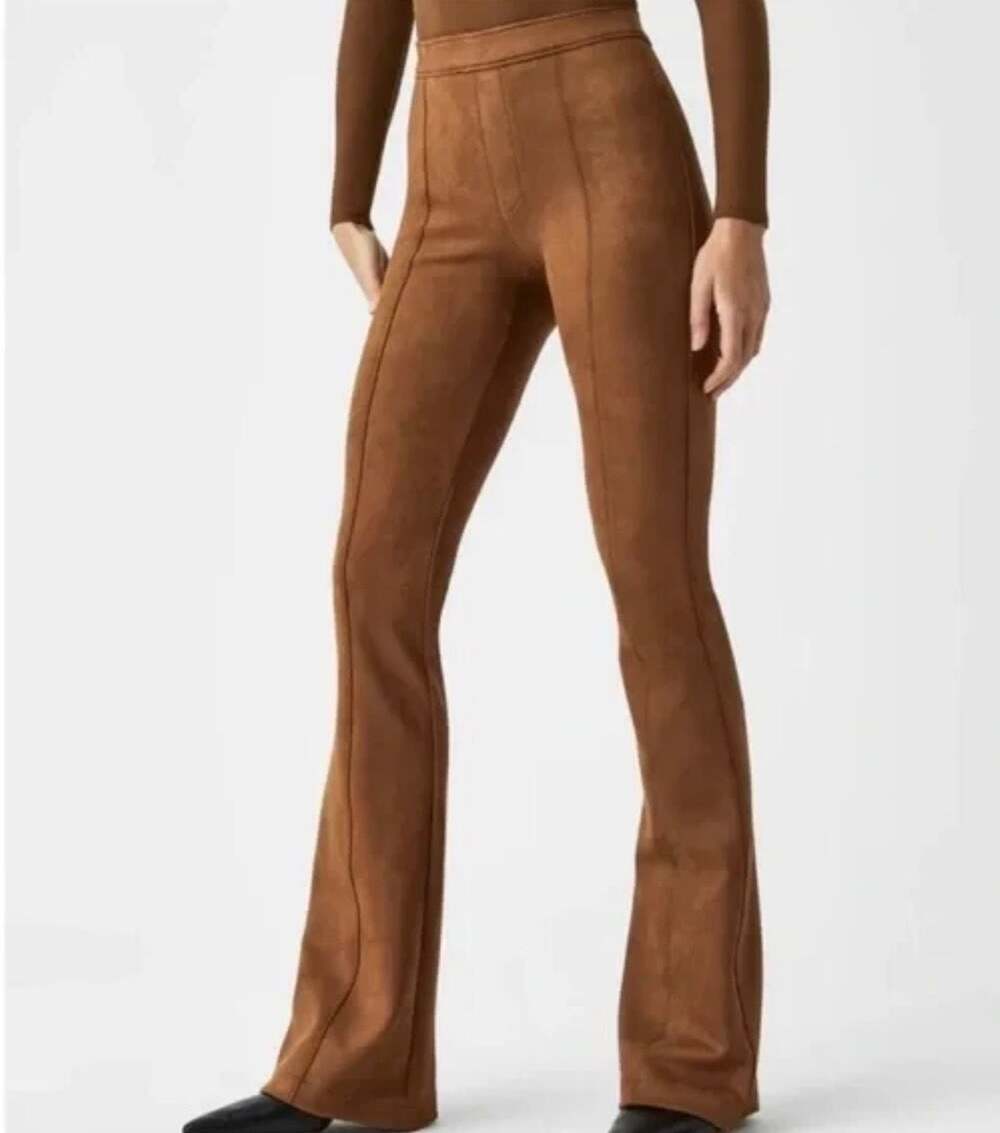 Spanx Faux Suede Flare Pants in Rich Caramel, Size Small
